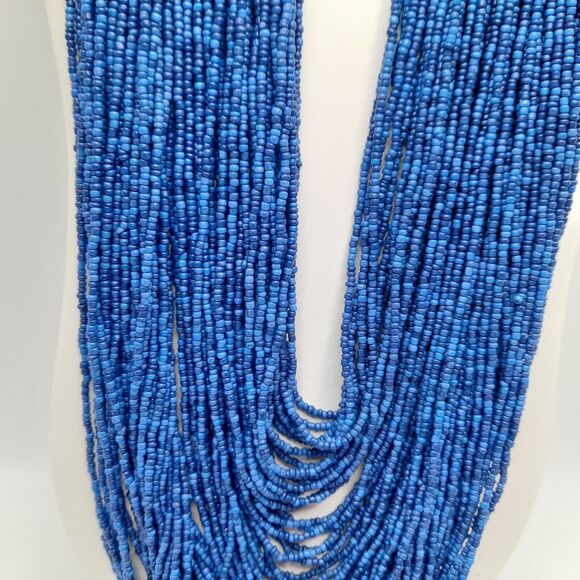 Chico's Blue Seed Bead Multistrand Necklace, 30", New With Tags, Silver Tone - Picture 9 of 15